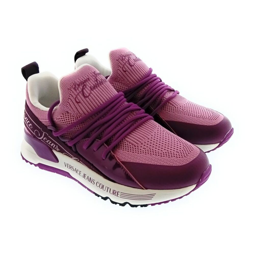 Versace Jeans Couture Women's Pink Knit Lace-Up Sneakers